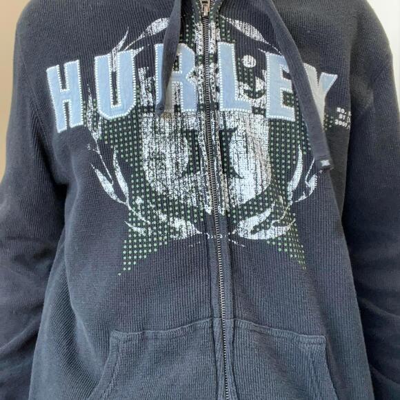 (L) Vintage 90s Y2K Hurley Full Zip Embroidered Hoodie Cyber Grunge Skate 2000s - Picture 2 of 2